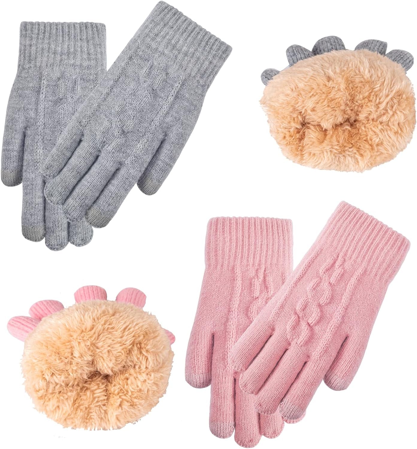 Women'S Winter Warm Touch Screen Gloves Womens Thermal Cable Knit Wool Fleece Li