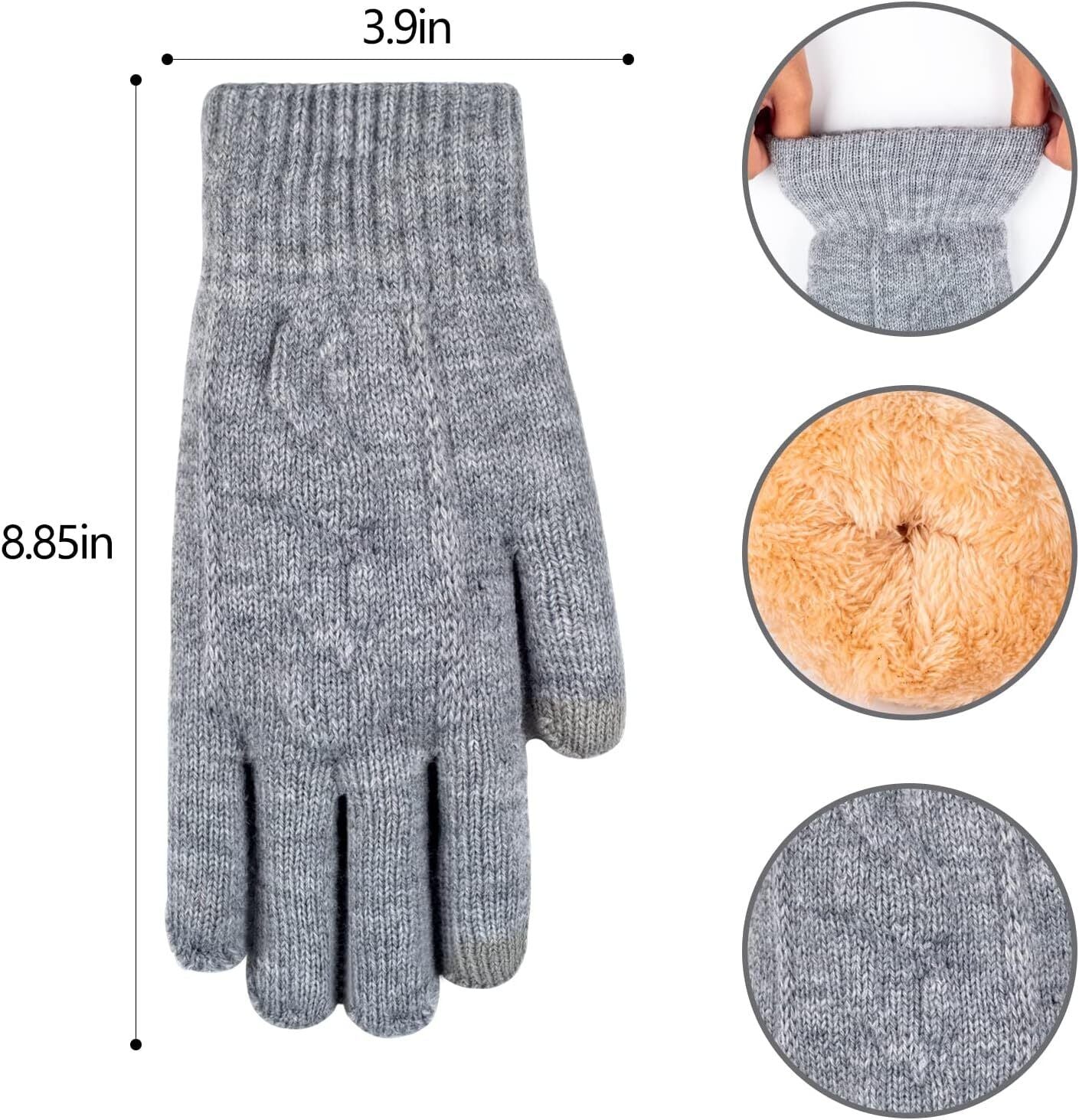 Women'S Winter Warm Touch Screen Gloves Womens Thermal Cable Knit Wool Fleece Li