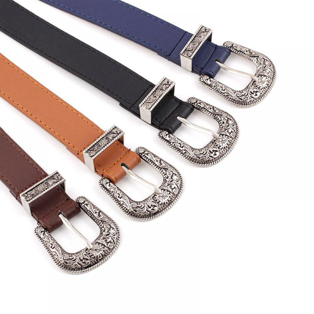 Women Leather Belts Ladies Vintage Western Design Coffee Waist Belt for Pants Jeans Dresses