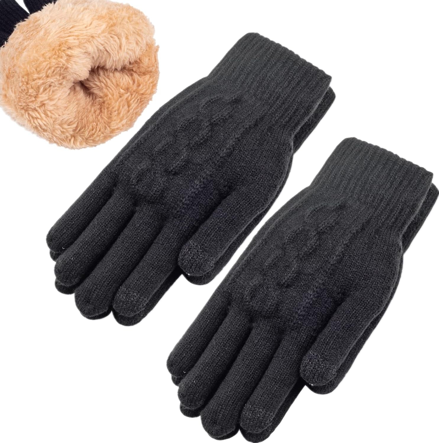 Women'S Winter Warm Touch Screen Gloves Womens Thermal Cable Knit Wool Fleece Li