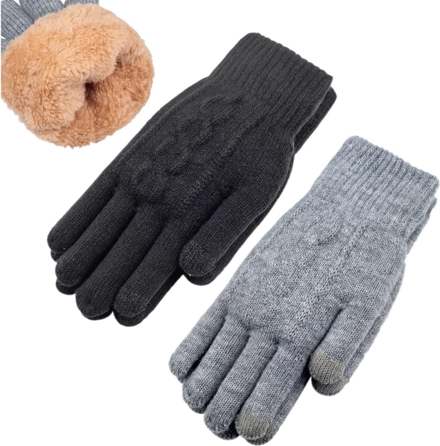 Women'S Winter Warm Touch Screen Gloves Womens Thermal Cable Knit Wool Fleece Li