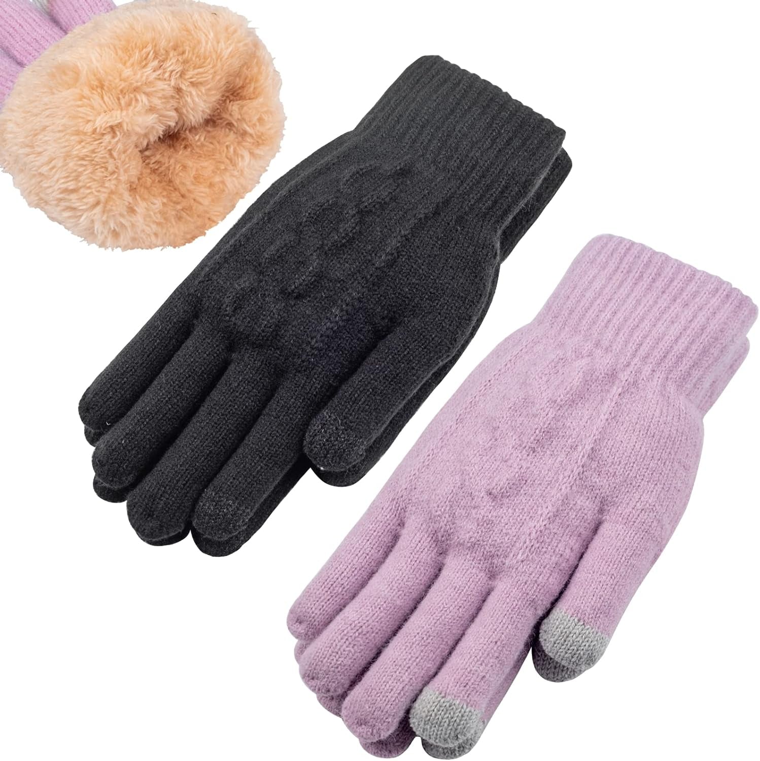 Women'S Winter Warm Touch Screen Gloves Womens Thermal Cable Knit Wool Fleece Li